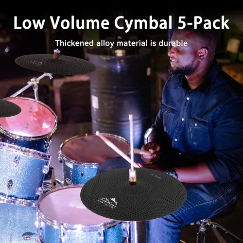 Vista 5 de EASTROCK Paquete de platillos de bajo volumen – Juego de 5 piezas con bolsa de platillo, fieltros – 14 pulgadas Hi-hat, 16 pulgadas y 18 pulgadas
