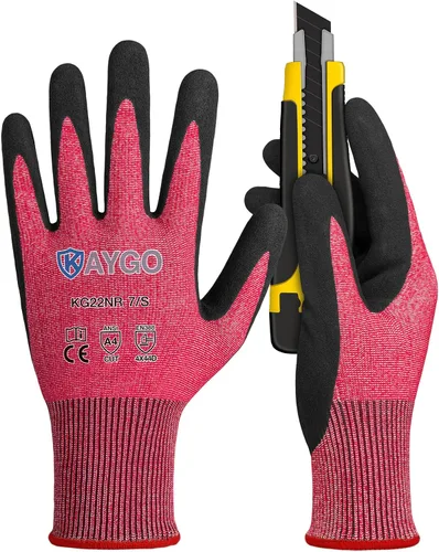 Vista 32 de KAYGO - Guantes de nitrilo resistentes a cortes para tareas de agarre aceitoso y húmedo ANSI A3, HPPE/Forro de fibra de vidrio, agarre