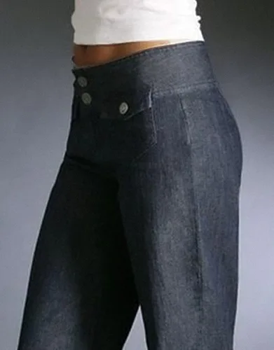 Vista 4 de Flamingals Pantalones cargo casuales con solapa y bolsillo para mujer, con botones en la parte delantera, pierna ancha
