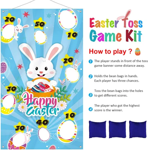 Vista 3 de Juego de lanzamiento de Pascua con 3 bolsas de frijoles, juego de fiesta de conejo de Pascua para adultos suministros de fiesta (estilo verde)