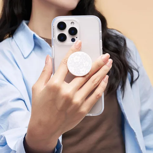Vista 4 de PopSockets Agarre para teléfono con soporte expandible, agarre adhesivo, color blanco fresco Sujeción segura y cómoda, anticaída, soporte, flor