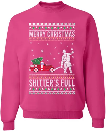Vista 28 de Wild Bobby Sudadera con gráfico de cuello redondo con texto en inglés "Merry Christmas Shitter's Full Funny Ugly Christmas" Negro (black Hoodie)
