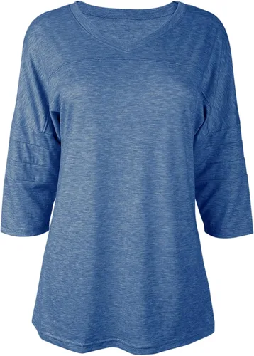 Vista 3 de Dailiup Camisetas de verano de manga 34 para mujer, estilo casual, cuello en V, lisas, lindas, básicas, blusas tipo túnica