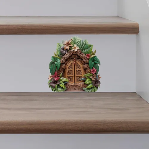 Vista 2 de Casa de jardín de la selva polinesia - Adhesivo de pared para puerta