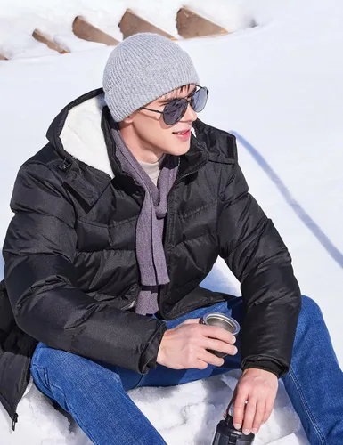 Vista 3 de BEST SOUTH Men's Hooded Winter Puffer Jacket Fleece Warm Bubble Coat Outerwear Cold Weather