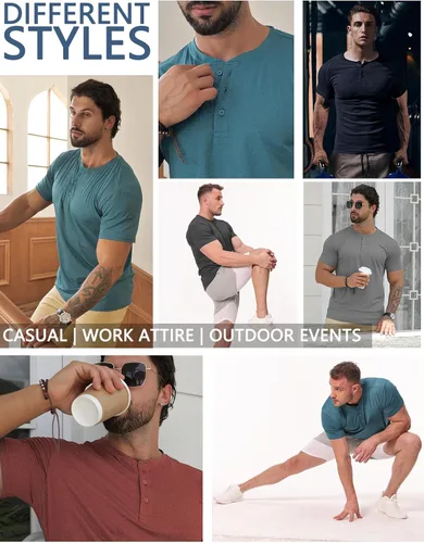 Vista 5 de Camiseta Henley para hombre, de 3 botones, ajustada, de secado rápido, manga larga, ligera, casual, básica