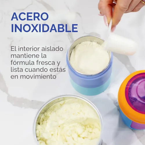 Vista 3 de Dispensador de fórmula para bebés Boon Triful para llevar - Envases de fórmula de acero inoxidable aislados con diseño apilable - Suministros