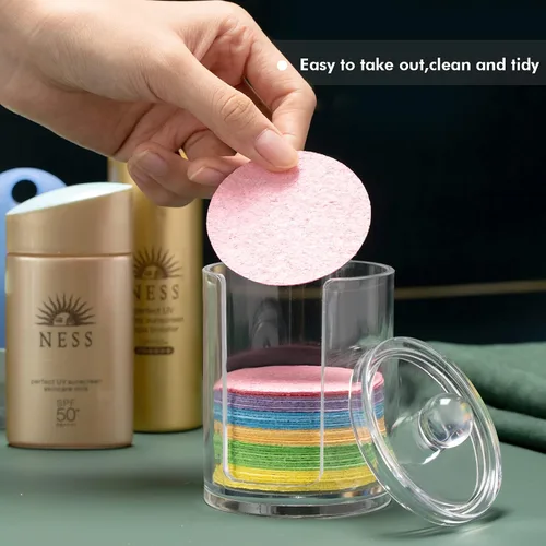 Vista 4 de Geiserailie 50 esponjas faciales comprimidas, maquillaje facial, esponjas cosméticas naturales de spa para mujeres, máscara exfoliante, eliminación