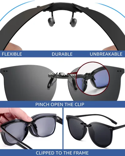 Vista 3 de Lentes de sol polarizados negros con clip sobre lentes graduados para mujeres y hombres, se ajustan sobre lentes de moda