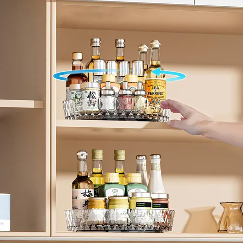 Vista 4 de Lazy Susan - Organizador giratorio transparente para armarios de cocina, estante de especias, refrigerador, baño y almacenamiento de encimera