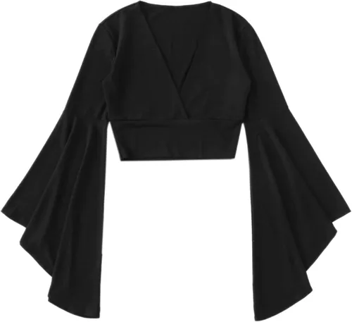 Vista 2 de Floerns - Blusa de manga larga acampanada envolvente con cuello en V para mujer
