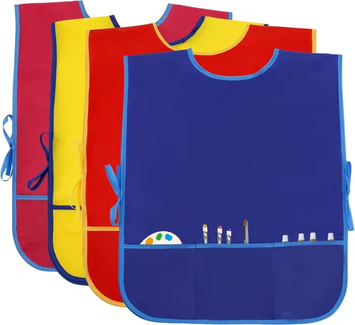 Vista 8 de 4 delantales de pintura para niños, delantales impermeables con 3 bolsillos, para niños de 3 a 8 años, 4 colores 4 colores (velcro)