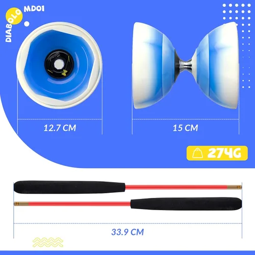 Vista 3 de CHEE MONG MD01 Yoyo chino para niños y adultos, diábolo profesional de triple rodamiento, juguete Diábolo Yoyo de 5 pulgadas con 2 varillas