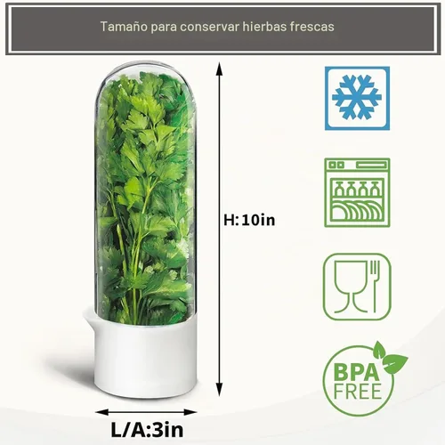 Vista 2 de Protector de hierbas, conservador de hierbas para refrigerador, recipiente de cilantro para refrigerador, hierbas frescas, lechuga, conservación