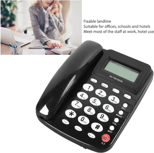 Vista 5 de Teléfono fijo con cable, botones grandes mejorados, pantalla de identificación de llamadas para personas mayores, hogar, oficina, hotel, color negro