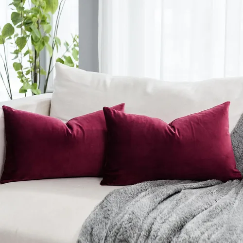 Vista 47 de Juego de 2 fundas de almohada decorativas de terciopelo de 14 x 14 pulgadas con cremallera, fundas de cojín cuadradas suaves y lisas de lujo