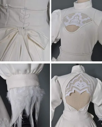 Vista 5 de miccostumes Vestido blanco de dos piezas para mujer, disfraz de cosplay tipo B, falda de leotardo, Blanco