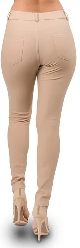 Vista 5 de Ylluo Jean Look - Pantalones de aspecto de jeans para mujer con bolsillos y mezcla de algodón modelos capri y largo completo