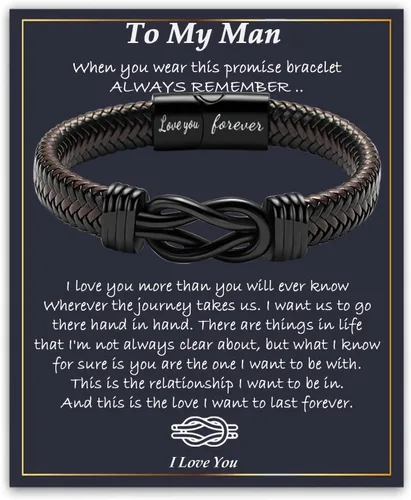 Vista 30 de Gifts for Men Infinity Leather Bracelet for Dad New Daddy Husband Boyfriend Son Grandson Brother Nephew Uncle Brown Braided Engraved Leather Jewelry