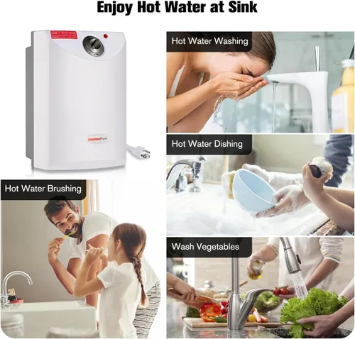 Vista 2 de Thermoflow Calentador de agua eléctrico con mini tanque, 4.0 galones, 120 V, con cable, para debajo del fregadero, pequeño calentador de agua