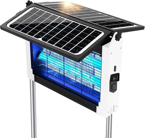 Vista 9 de Exterminador solar de insectos, 4500 V exterminador de mosquitos Panel solar dual y matamosquitos recargable eléctrico USB, modo automático, 3 Negro
