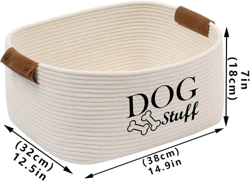 Vista 7 de Geyecete Cesta cuadrada de juguetes para perros, cesta de almacenamiento de cuerda de algodón, cesta de almacenamiento para mascotas/juguetes