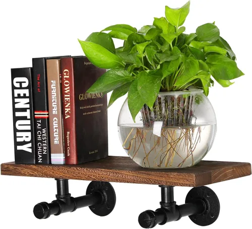 Vista 4 de Soportes de estante de tubo industrial de 3/4", soportes de estantería DIY de hierro negro montados en pared para colgar, soportes de tubería