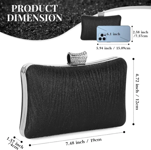 Vista 4 de UBORSE Bolso de mano con purpurina para mujer, bolsa de noche brillante con cadena desmontable, bolso de mano formal para fiesta, cóctel, baile