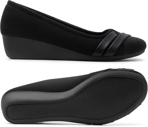 Vista 2 de MUSSHOE Tacones de cuña para mujer, punta redonda, cómodos, elegantes, de tacón bajo