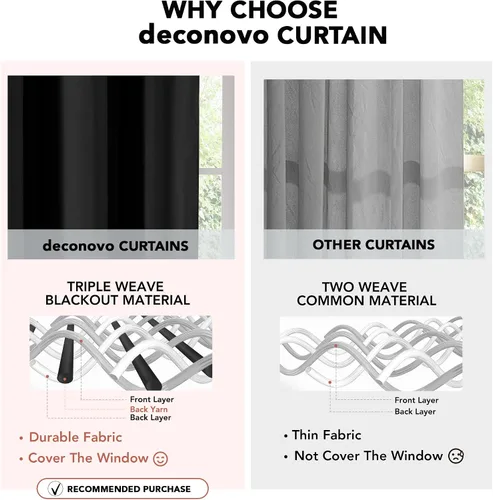 Vista 8 de Deconovo - Cortinas para oscurecer ambientes Negro