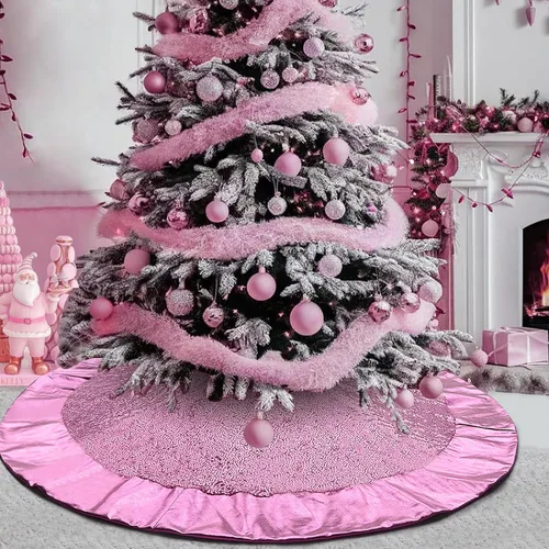Vista 9 de Falda negra para árbol de Navidad de Halloween de 48 pulgadas, falda de árbol grande con purpurina para árbol de 7.5 pies, falda de árbol
