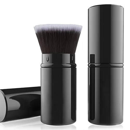 Vista 15 de Falliny Brocha de maquillaje retráctil Kabuki, base de polvo superior en ángulo, pinceles de maquillaje profesional con mango de aluminio