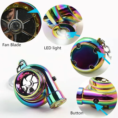 Vista 4 de IGRARK Llavero eléctrico turbo con sonido y luz LED, llavero de turbina modelo de rodamiento giratorio para decoración y regalo (negro