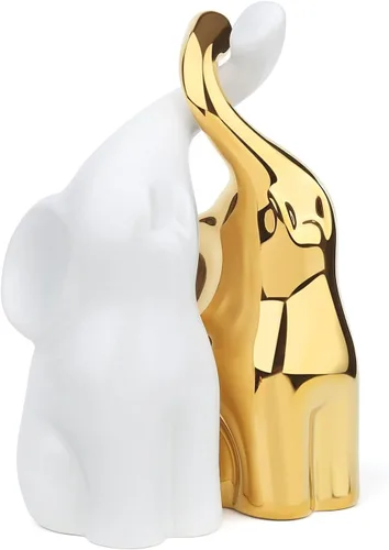 Vista 7 de LAIDANLA Elefantes beige y grises, moderno juego de esculturas de cerámica amoroso, figura de elefante de 6.3 pulgadas para decoración de regalos