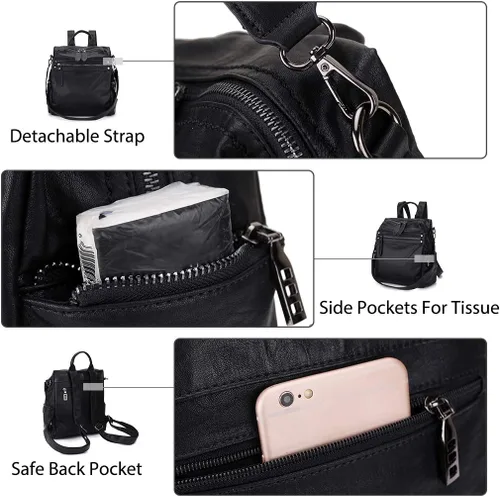 Vista 4 de VX - Bolso mochila de piel sintética para mujer, diseño convertible a la moda, 2 modos de uso