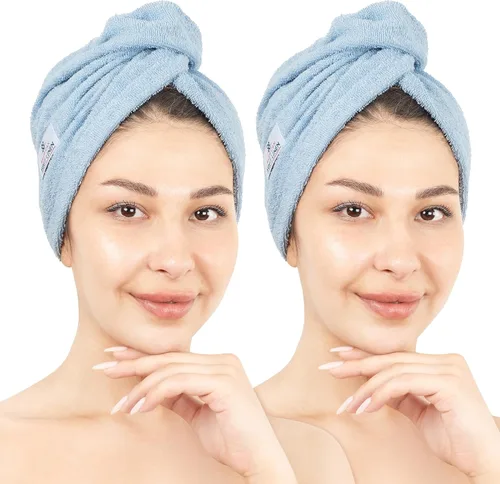 Vista 22 de American Soft Linen Toallas de pelo 100 % algodón para mujer, gorro de toalla de pelo, turbante de algodón para cabello largo y rizado Beige