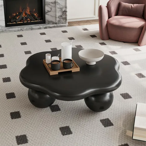 Vista 26 de Mesa de centro de nube de 47 pulgadas para sala de estar, mesa de centro irregular moderna, mesas de centro bajas abstractas, piedra sintética, Negro