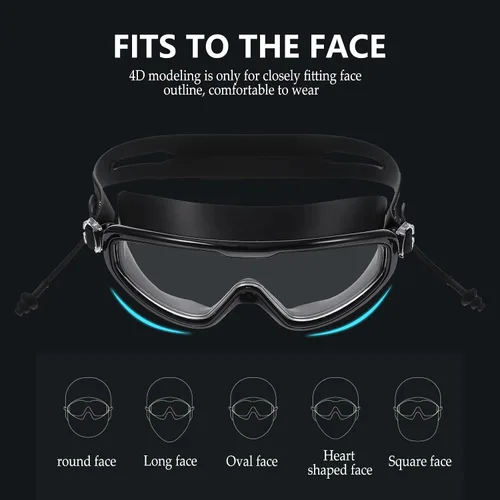 Vista 4 de Adult Waterproof Anti-fog Silicone Swimming Goggles, Black High-definition Swim Glasses for Swimming Training and Water Sports