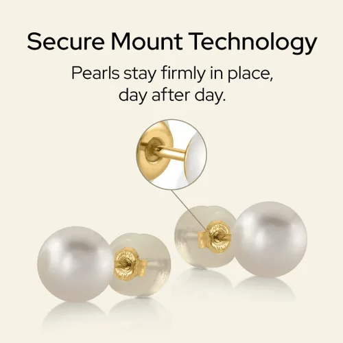 Vista 6 de THE PEARL SOURCE White Japanese Akoya Pearl Stud Earrings for Women – Genuine Cultured Pearls, Hypoallergenic Jewelry with Secure 14k Gold Backing