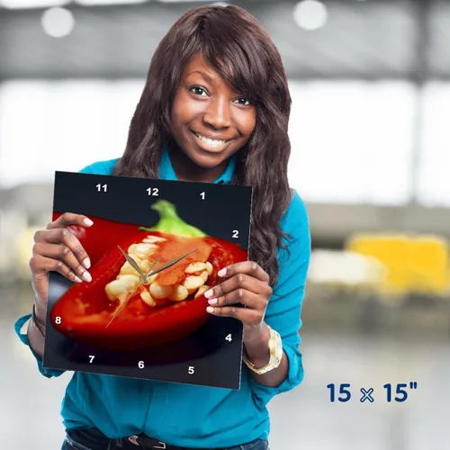 Vista 4 de 3dRose Capiscum Seeds - Chili, Chili Pepper, Chilli, Chilli Peppers, Pepper, Peppers, red 15x15 Wall Clock