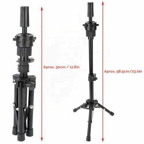 Vista 2 de Soporte para cabeza de maniquí, soporte de trípode, ajustable, profesional, de plástico, para peluca, sombrero, soporte para cabello para cabeza
