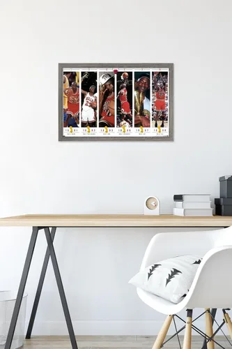 Vista 6 de Trends International Michael Jordan - Póster de pared de campeonatos, 22.4 pulgadas de largo x 14.7 pulgadas, versión enmarcada de madera de granero