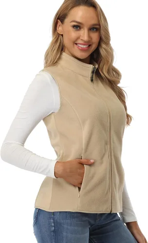 Vista 6 de Fuinloth Chaleco de vellón para mujer, suave, polar, sin mangas, ajuste clásico, con cremallera en los bolsillos