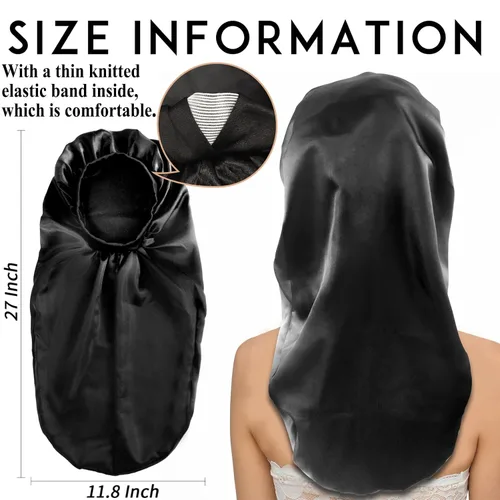 Vista 2 de 2 gorros largos de satén para dormir, gorro de trenzas extra grandes para dormir, cabello largo, gorro de banda elástica suave y cómodo para mujer