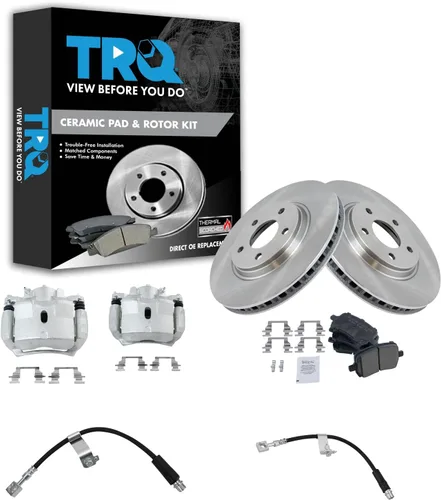 Vista 76 de TRQ Juego de pastillas de freno delanteras y rotores de cerámica, pinzas, mangueras, compatibles con Honda Odyssey 2005-2010