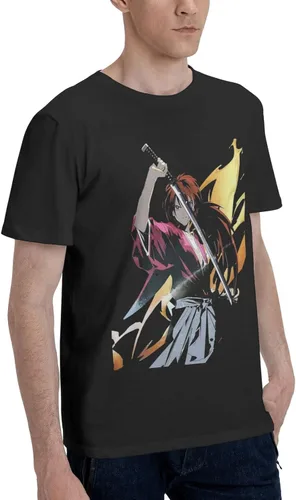 Vista 2 de Rurouni Kenshin Anime - Camiseta de algodón para hombre, cuello redondo, informal, camisetas