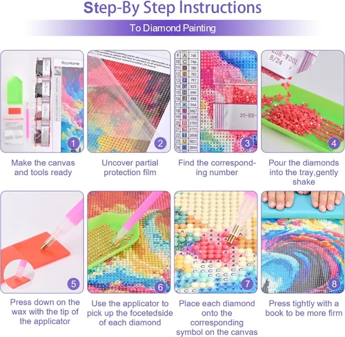 Vista 4 de Kits de Arte de Diamantes DIY para Adultos - Juego Completo de Pintura de Diamantes 5D con Detalles Completos de Nubes Auspiciosas y Coloridas