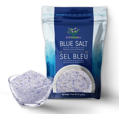 Vista 10 de EUPHERBIA Sal azul, gruesa, sal mineral rara, alto potasio, baja en sodio, natural, sin procesar, cosechada a mano, certificado Kosher