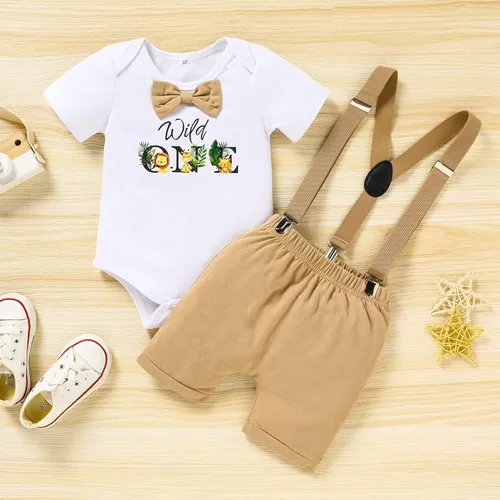 Vista 2 de GRNSHTS Ropa divertida para el primer cumpleaños para bebé, niño, con pajarita, enterizo para pastel