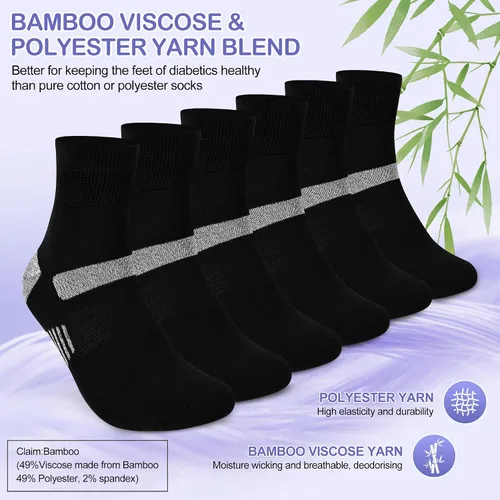 Vista 4 de Bulinlulu Calcetines diabéticos para mujer, talla 9-11, 6 pares de calcetines tobilleros diabéticos no vinculantes para mujeres y hombres (negro)